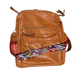 Target Tan Backpack with Multicolor Strap